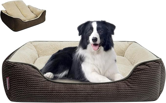 Miguel Dog Bed with Removable Cushion/Pillow for Medium Small Dogs, Washable Pet Bed with Side Easy to Wash Puppy Bed, Large Rectangle Cat Bed for Indoor Cat with Anti-Slip Bottom, Brown 35 Inch
