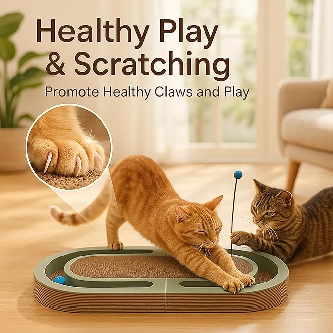 Extra Long 26" Folding Cat Scratch Pad with Chasing Bells Double Sided Interactive Cardboard Cat Scratcher Cat Scratching Board for Cats Cardboard Scratching Pads for Indoor Cat Toy