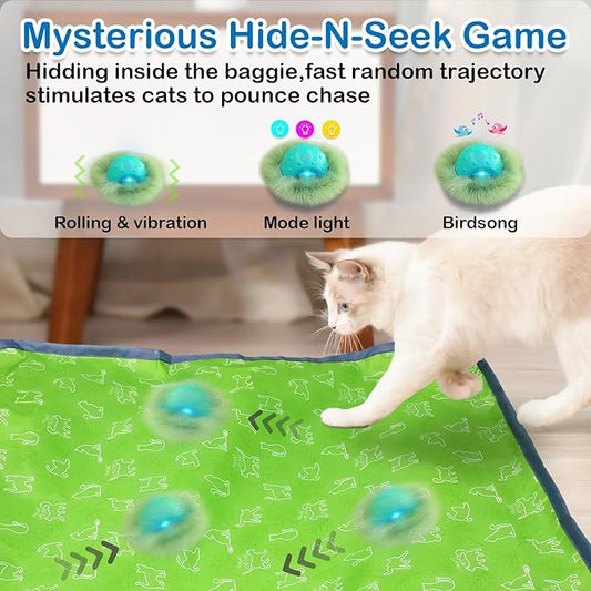 Interactive Cat Toys for Indoor Cats,Automatic Moving Cat Ball in Pouch,Chirping Stimulation,Hide-n-Seek Chase Exercise Game,Motion Activate,Rechargeable Kitten Toys