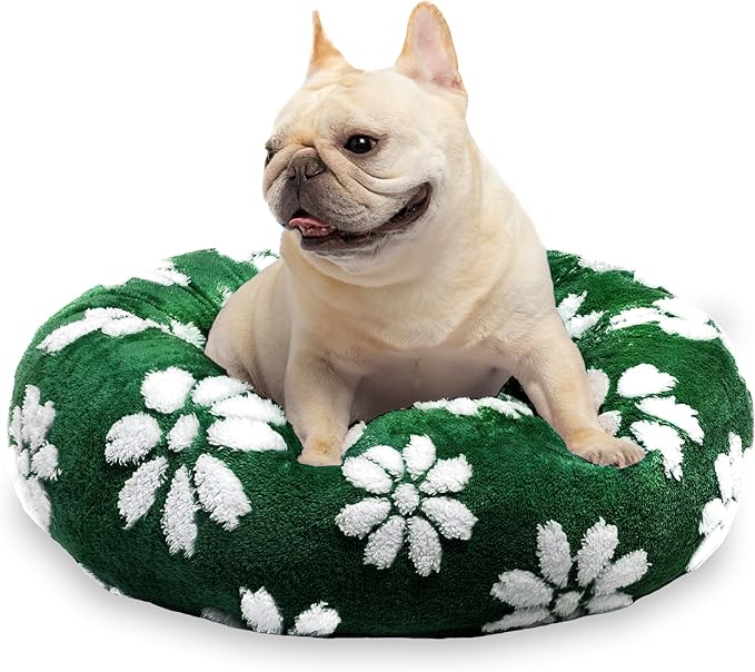 Donut Dog Beds for Small Dogs, Calming Round Cat Beds for Indoor Cats, Cute 3D Textured Flower Pet Bed with Removable Washable Cover and Anti-Slip Bottom(Green,23")