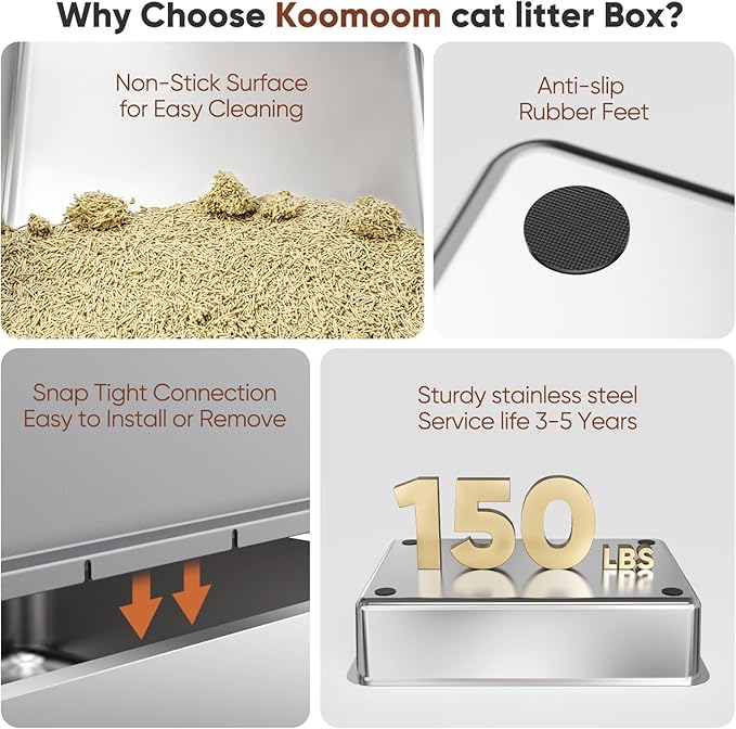 Extra Large Stainless Steel Litter Box with Lid, XXXL XXL Metal Litter Box for Big Cats & Kitty, 28”L x 20”W x 12”H Enclosed Cat Litter Boxes, Never Absorbs Odors, Anti-Urine Leakage, Easy Cleaning