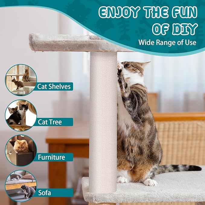 Climbing Cat Scratcher Mat Trimmable Cat Scratching Post Carpet 78.7’’x15.8’’ Self Adhesive Carpet Mat Pad Replacement for Cat Tree Shelves Post Couch Wall Furniture Steps DIY Protector (Cream White)