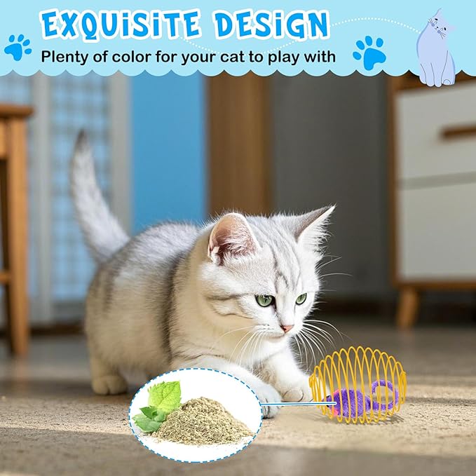Jecery 5 Pcs Cat Spring Balls Stretchable Springs Toys Rolling Balls Colorful Playful Coils Interactive Spring Action Toy Caged Rats for Kitten Cat Pet Supplies Indoor (Catnip Rats,Multicolor)