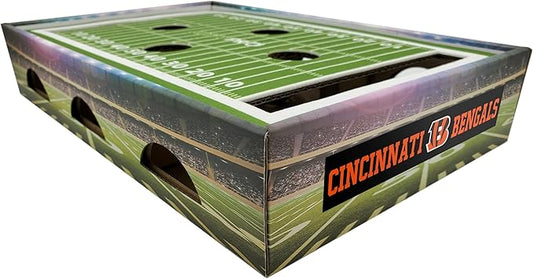 NFL Bengals Football Stadium Cat Scratcher Game Day Cat Toy with 2 Jingle Balls. Field Felt Scratcher Play and Lounge