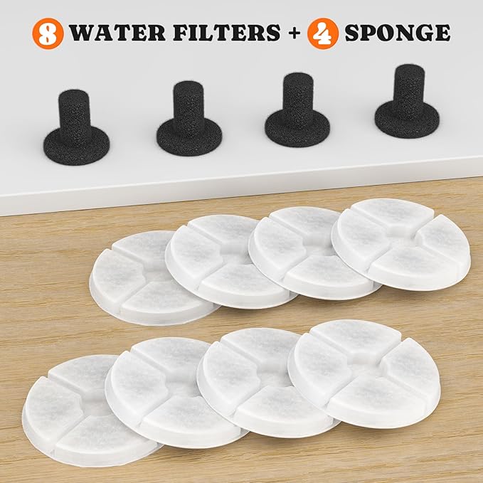 Pawtners 8 + 4 Packs Replacement Filters for LD.2524 & LD.2523 Pet Water Fountain, Multiple Filtration Material, Replacement Filter for Pet Cats Dogs Water Fountains