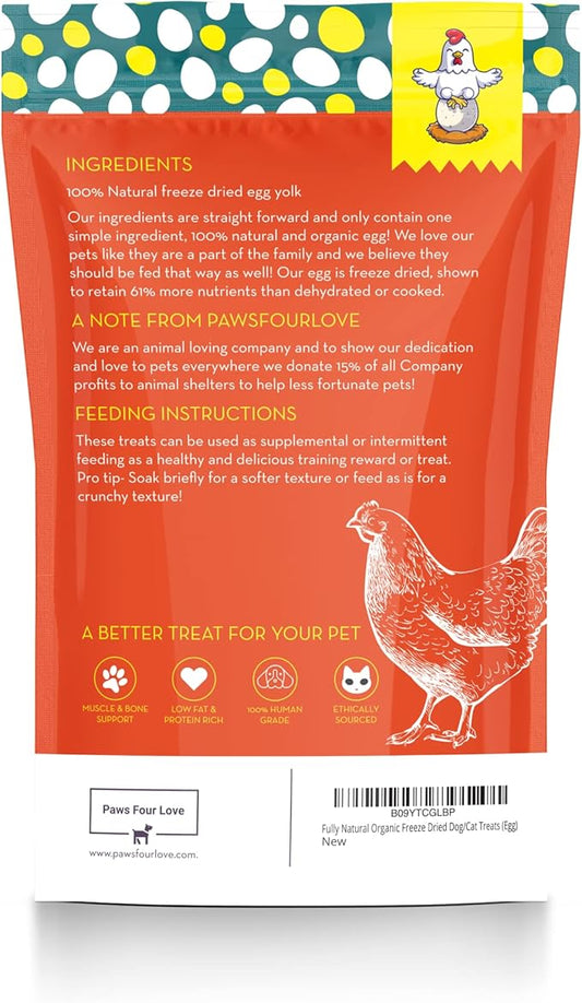 Organic Freeze Dried Dog & Cat Treats - Single Ingredient, Grain Free Food Toppers for Healthy Pets, No Fillers or Preservatives (3 Bag, Egg)