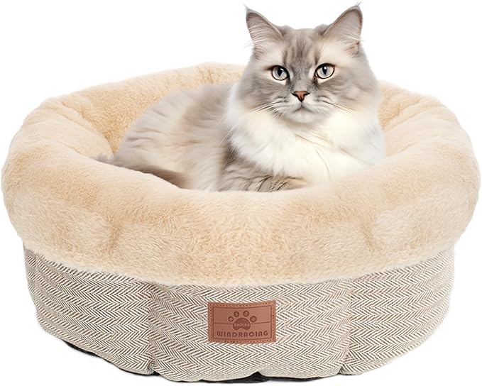 Cat Beds for Indoor Cats, Dog Bed for Small Dogs Breeds, Soft Kennel Bed, Comfy Durable Pet Sleeping Bed, Washable Roun Cat Bed & Non-Slip Bottom, Size 20" L x 20" W x 8" Th