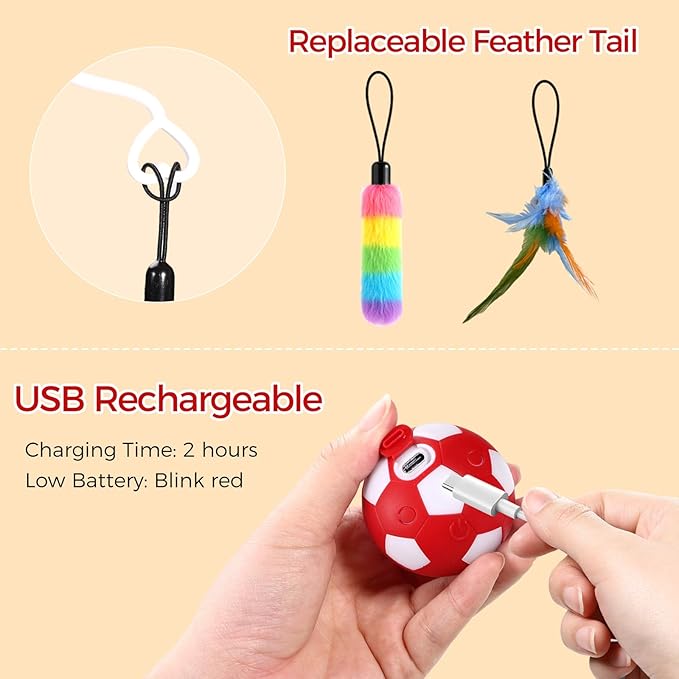 VIWIK Interactive Cat Toys for Indoor Cats, Automatic Motion Activated Kitten Ball Toy, Moving Stimulation Cat Toys for Bored Indoor Adult Cats, Low Noise Fast Rolling Moving Ball Red