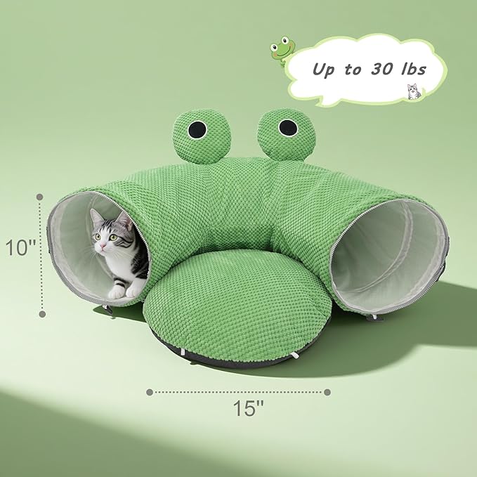Cat Tunnel Bed for Indoor Cats, Peekaboo Cat Cave Bed,Soft Cat Donut Tunnel for Kitten Large Cats, Cute Frog Shaped