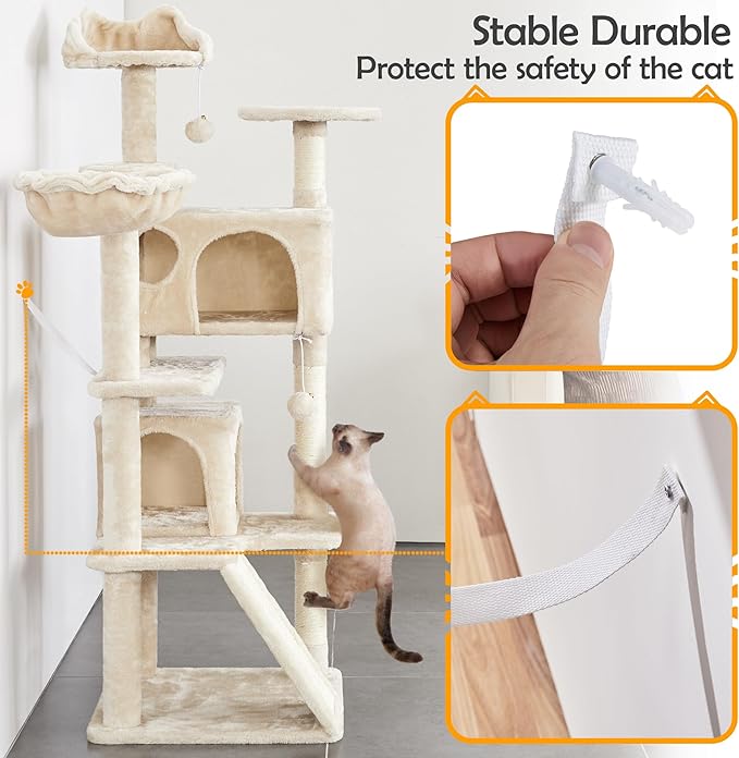 Topeakmart 57 inches Multi-Level Cat Tree Cat Condo with Scratching Posts Kittens Activity Tower Pet Play House Furniture