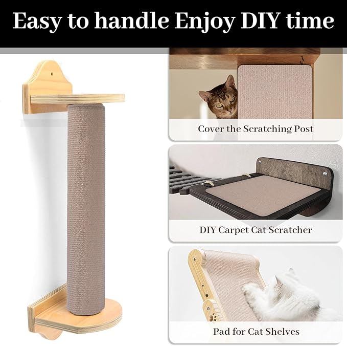 Uranshin Trimmable Cat Scratch Mat pad Self-Adhesive Cat Scratching Post Carpet Covered 78.7"x15.8" Cat Tree Shelves Replacement Parts cat Furniture Protector for Couch Wall (Khaki)
