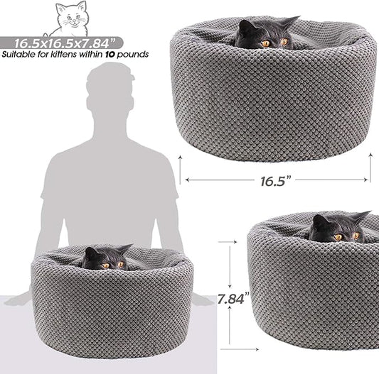 Winsterch Large Cat Cave Bed - Soft, Enclosed & Washable for Indoor/Outdoor Cats & Kittens, Anti-Slip Bottom, Calming, Covered (Gray, 16.5 x 16.5 x 7.48 in)