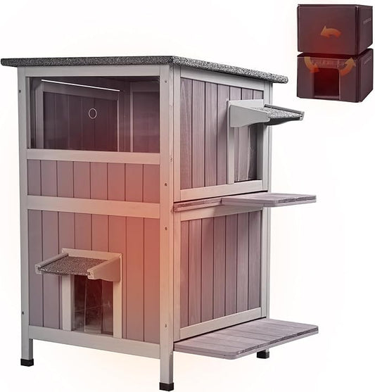 Aivituvin Outdoor Cat House,2-Levels Feral Cat Shelter Insulated for Winter,Large Size Cat Enclosure for Multiple Cats