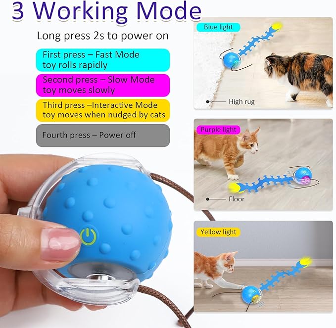 Interactive Cat Toys Ball for Indoor Cats Fast Rolling on Carpet, Chirping & Motion Activate Cat Toys (Blue Centipede)