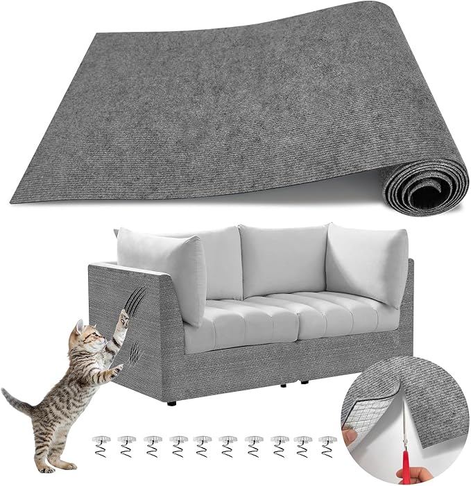 118"x15.8" Cat Scratch Couch Furniture Protector, Adhesive Cat Scratch Pad Deterrent for Furniture, DIY Climbing Anti Cat Scratcher Couch Protector from Cat Claws Scratching for Indoor (LightGrey)