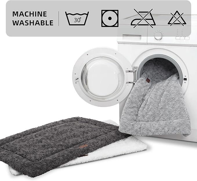 Fluffy Reversible Dog Bed Mat - Ultra Soft & Machine Washable Dog Crate Pad fit for Metal Kennel, Cozy Sleeping Mat, 35" x 22", Light Gray