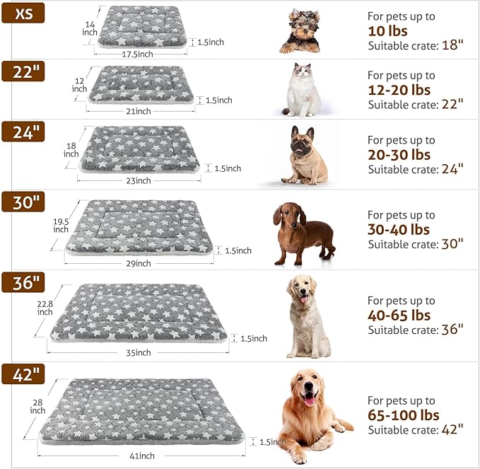 Mora Pets Dog Crate Pad - Ultra Soft Pet Bed With Cute Star Print, Washable Mat for Large Medium Small Dogs, Reversible Fleece Kennel Liner, Cat Bed 23 x 18 Inch Grey
