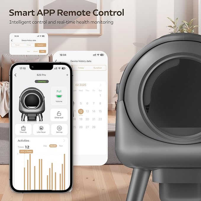 Self Cleaning Litter Box for Multiple Cats – Automatic Cat Litter Box with App Control, Odor-Free Waste Disposal, Dual Safety Sensors, Litter Bags, Grey-Qx2