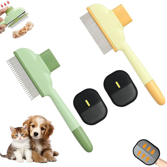 2 Pet Hair Removal Gloves, 2 Flea Combs for Cats and Dog,Reusable Electrostatic Gloves and Long & Short Flea Combs, 4 PCS pet hair removal tools