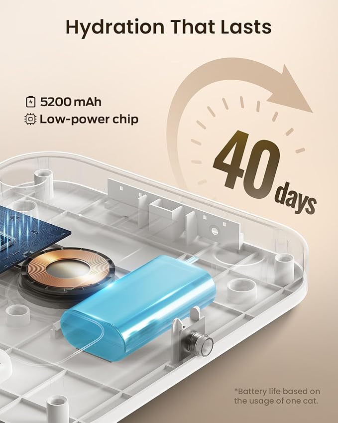 Cordless Cat Water Fountain, 3L/100oz Stainless Steel Tray, Cat Fountains for Drinking, Pet Water Fountains Indoor, Automatic Dog Water Bowl Dispenser, Rechargeable Battery Operated BPA-Free