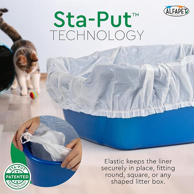 Alfapet Elastic Cat Litter Box Liners - Super Jumbo 13 Count - Tear-Resistant Cat Litter Bags, Waterproof Kitty Litter Liners - Fits Litterbox Pan Sizes X-Giant, Jumbo 42" x 20" x 2 MIL 30 lb Capacity