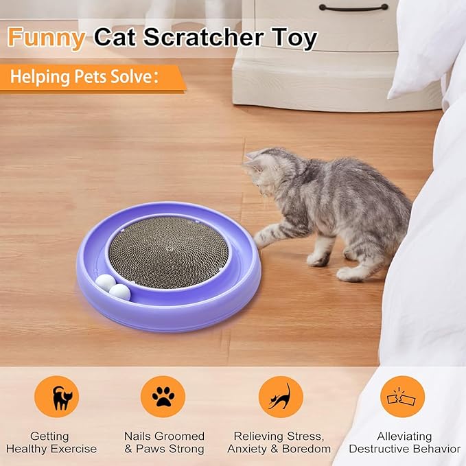 Interactive Cat Ball Track Toy for Indoor Cats, Cat Scratching Board & Exercise Set for Bored Indoor Adult and Kitten Mental & Physical Stimulation, with Spare Ball to Prevent Loss (Purple)