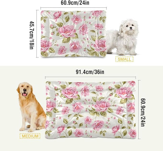 Rose Flower Floral Pet Bed Cute Dog Bed Mat Absorbing Non Slip Pad Pet Sleeping Mat for Small, Medium, and Large Dogs Puppy Cat 24 in x 18 in