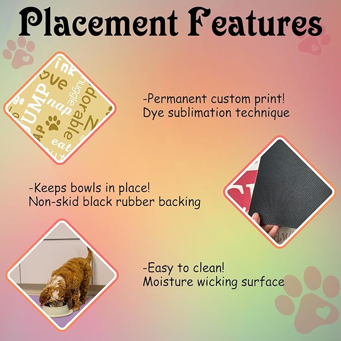 Personalized Dog Cat Feeding Mat Custom Pet Food Mat Waterproof Non-Slip Customized Puppy Name Photo Placemat Dish Rug Floor Protector Gifts for Pets Lover Pattern 7