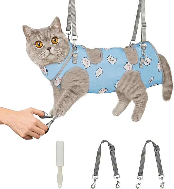 Supet Cat Grooming Hammock, Self-Adherent Cat Wrap for Cutting Nails, Anti-Escape Calming Wrap for Medicine, Nail Clipping, Teeth Brushing, Ear Cleaning