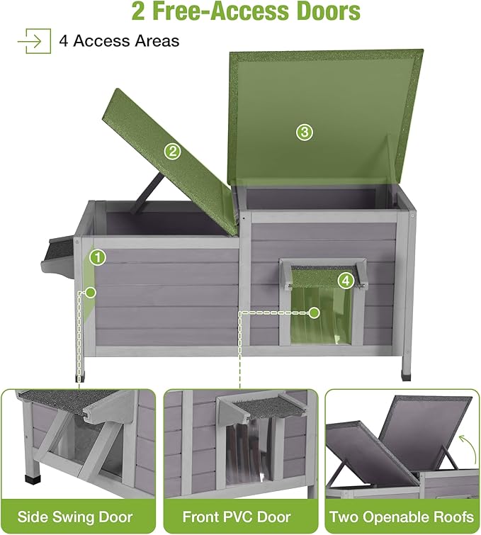GUTINNEEN Outdoor Cat House Insulated, Dual-Cabin Feral Cat Shelter for Winter with Weatherproof Roof, Multiple Access Doors, Elevated Base