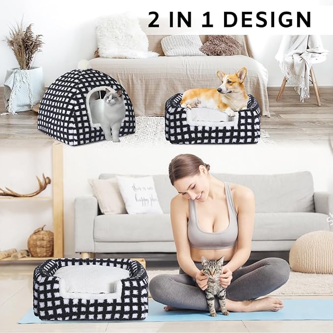 Cat Bed Cave for Indoor, Suitable for Cat Dome Bed, Hideaway Bed for Indoor Cats with Removable Mattress for Kittens.Cat Tent House for Dual Use (17"x17")