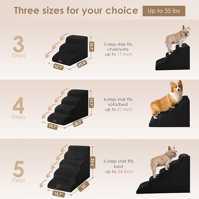 EHEYCIGA Curved Dog Stairs Ramp for High Beds 19.7" H, 4-Step Dog Steps for Small Dogs and Cats, Pet Stairs for High Bed Climbing, Non-Slip Balanced Pet Step Indoor, Black