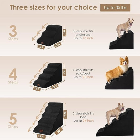 EHEYCIGA Curved Dog Stairs Ramp for High Beds 19.7" H, 4-Step Dog Steps for Small Dogs and Cats, Pet Stairs for High Bed Climbing, Non-Slip Balanced Pet Step Indoor, Black