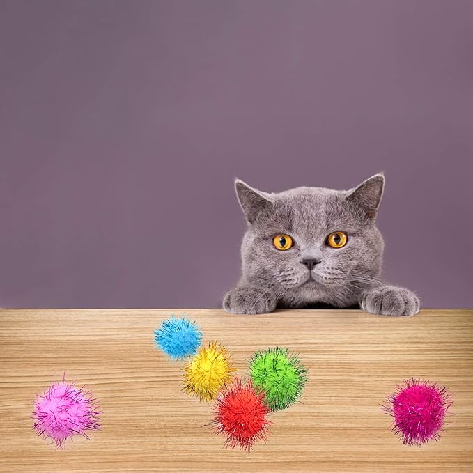 VAPKER 30 Piece 1.5" Pink Color Sparkle Balls Cat's Favorite Toy Tinsel Pom Poms Glitter