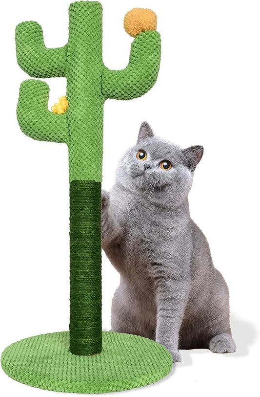 Kitten Cat Scratch Post - 25'' Cactus Scratching Posts with Sisal Cats Claw Scratcher Scratching Posts for Indoor Cats Adults,Vertical Green Cat Tree with Flower for Kitten
