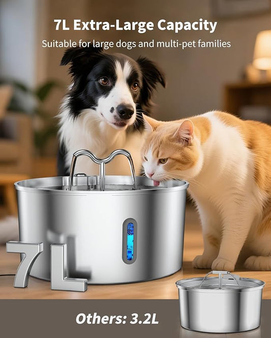 Dog Water Fountain Stainless Steel, 7L/236oz Dog Water Bowl Dispenser for Large Dogs, Automatic Cat Water Fountain