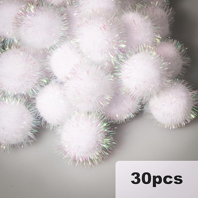 VAPKER 30 Pcs Cat Toys - Sparkle Balls, Extra Large 2 Inch Glitter Balls, White Color
