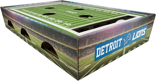 NFL Detroit Lions Football Stadium Cat Scratcher - Game Day Cat Toy with Jingle Bell Balls - NFL Football Field Felt Scratcher & Lounge