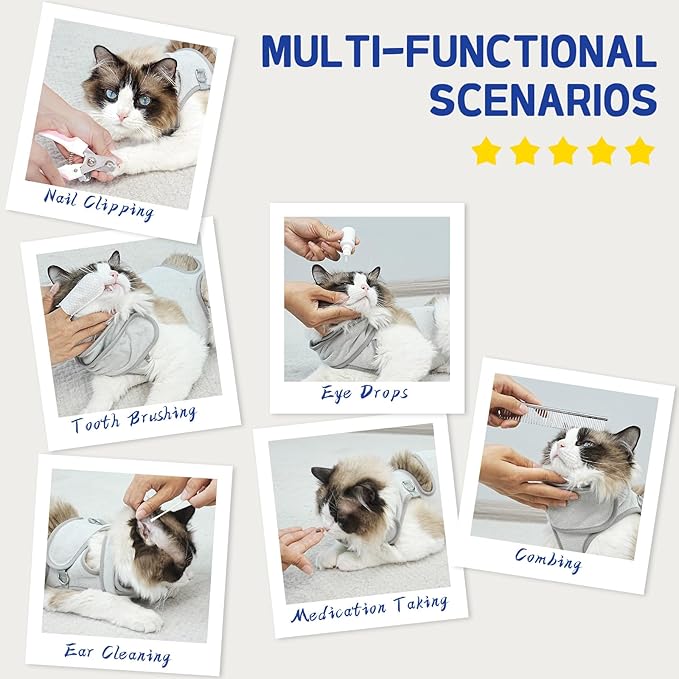 Supet Cat Grooming Hammock, Self-Adherent Cat Wrap for Cutting Nails, Anti-Escape Calming Wrap for Medicine, Nail Clipping, Teeth Brushing, Ear Cleaning