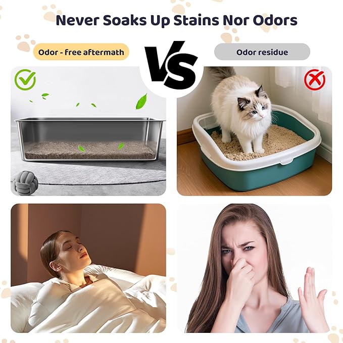 Cat Litter Box - Kitty Litter Boxes-Metal High Sided Cat Pan, Indoor Litter Tray, No Smell, Easy to Clean, Pet Toilet Supplies for Kitten, Kitty, Rabbit