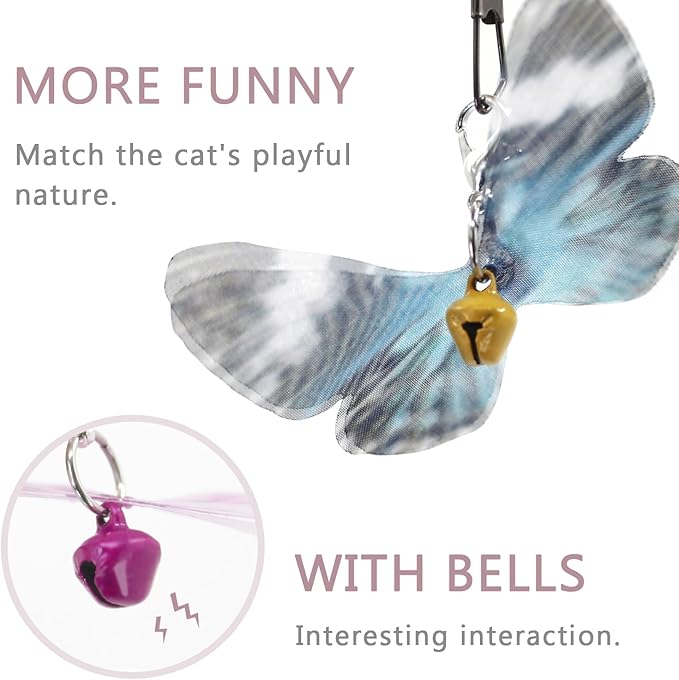 SONGWAY Cat Butterfly Toys - 13 Pieces Cat Toy Set with Retractable Wand and Butterfly Toy Replacement with Bell, Interactive Toys for Indoor Cats Kittens