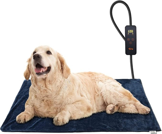 Toozey Pet Heating Pad, 6 Adjustable Temperature Dog Cat Heating Pad with Timer, Waterproof Heated Dog Bed with Chew Resistant Cord, Indoor Electric Pet Heated Mat 28x20in
