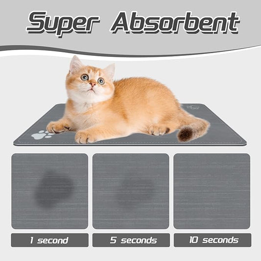 Le courant Cat & Dog Feeding Mat for Bowl-Pet Eating mat,Absorbent Non-Slip,Quick Dry Dog Water Bowl Dispenser Mat,Backing Pet Placemat for Messy Drinkers,Grey.Dog Paw-11.8x19.7 in