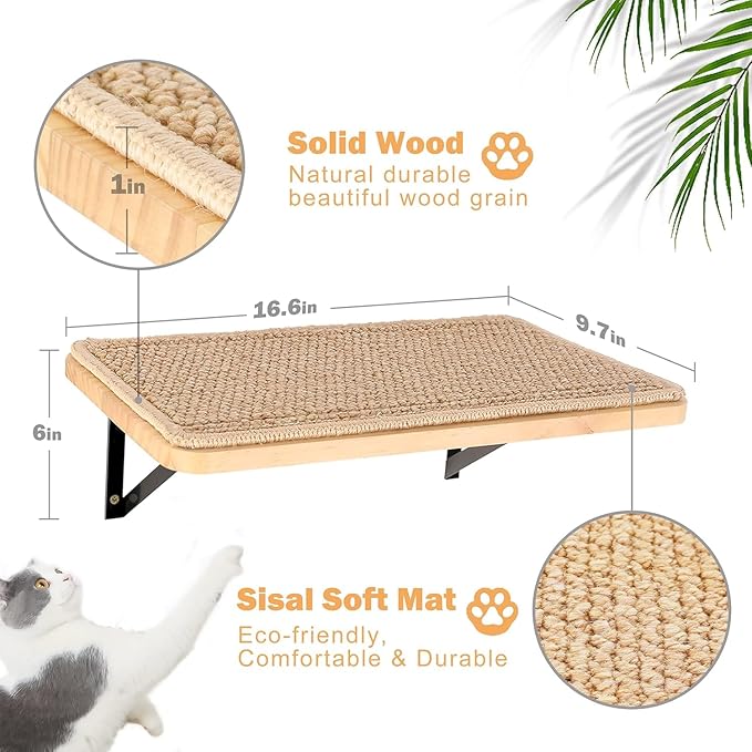Strong Cat Shelves Stairs for Wall Mounted, 1P Cat Shelf& 2PCS 4 Steps Stairway with Sisal Rope Scratching for Cats Perch Platform, Wall Ladder Furniture