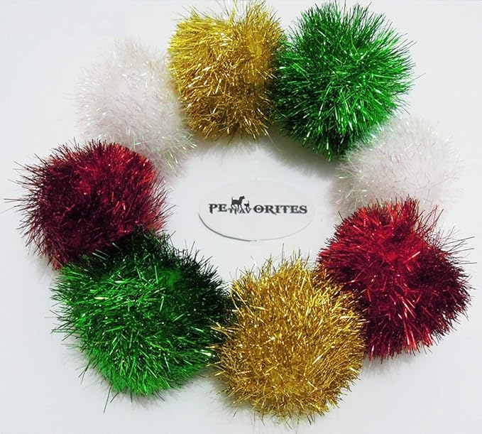 Bushy Sparkle Ball Cat Toy, Interactive Glitter Pom Pom Cat Toy Balls for Kittens, 12 Pack.