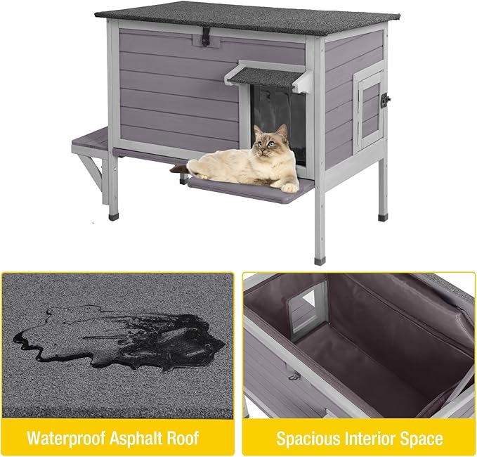 Aivituvin Outdoor Cat House with Insulated Liner,Large Heated Feral Cats Shelter for Winter,Weatherproof Cat Enclosure
