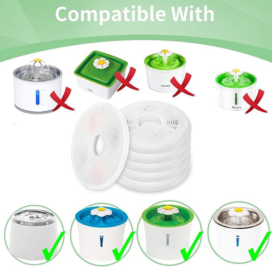 6 Pack Cat Water Fountain Replacement Filters Fit for 3L Flower Water Dispenser Automatic Pet Dog Cat Fountain Filter