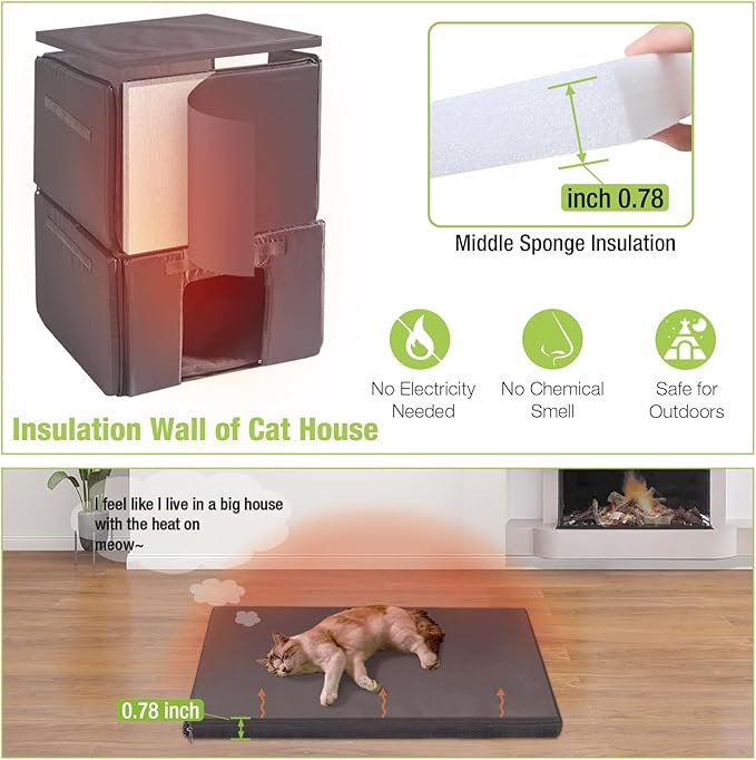 Cat House Outdoor Insulated Feral Cat Shelter for Winter