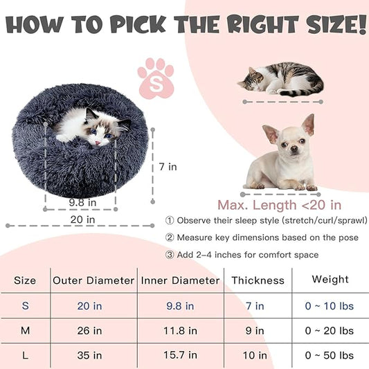 Himax Dog Beds for Small Dogs, Donut Dogs Beds with Blanket Attached, Calming Dog Bed Washable (20"/26"/35") Grey