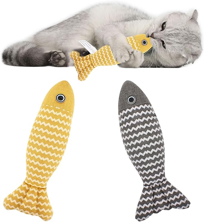 2 Pcs Catnip Toys Fish, Self Play, Cat Toys for Indoor Cats and Kitten, Catnip Cat Toy, Interactive Kitten Exercise Kicker Toys for Indoor Cats 7.8 Inches for All Breeds